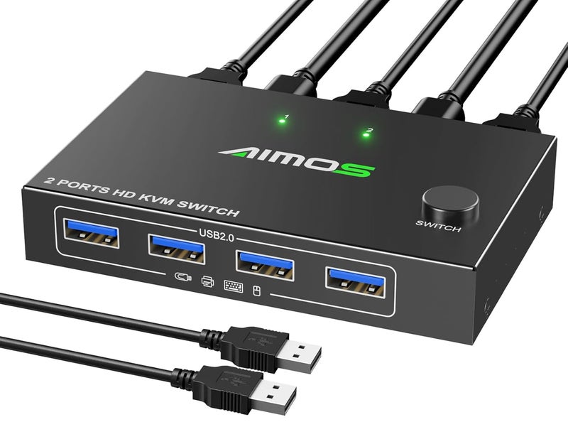 MLEEDA HDMI KVM Switch 1 Monitors 2 Computers 4K@60Hz,USB KVM Switches for 2 Desktops or Laptops Sharing Single Monitor and Keyboard Mouse Printer,Plug and Play,2 USB Cables Included - Image 1